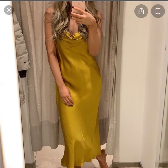 Zara Dresses & Skirts - Zara Satin Cowl neck slip dress yellow gold size small